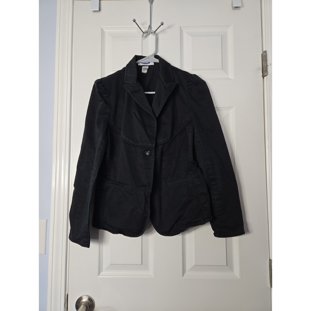 Old Navy Womans Short  Denim Blazer Size Small Black‎ one button front.